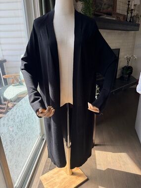 Talbots Black Open-Front Long Cardigan Sweater